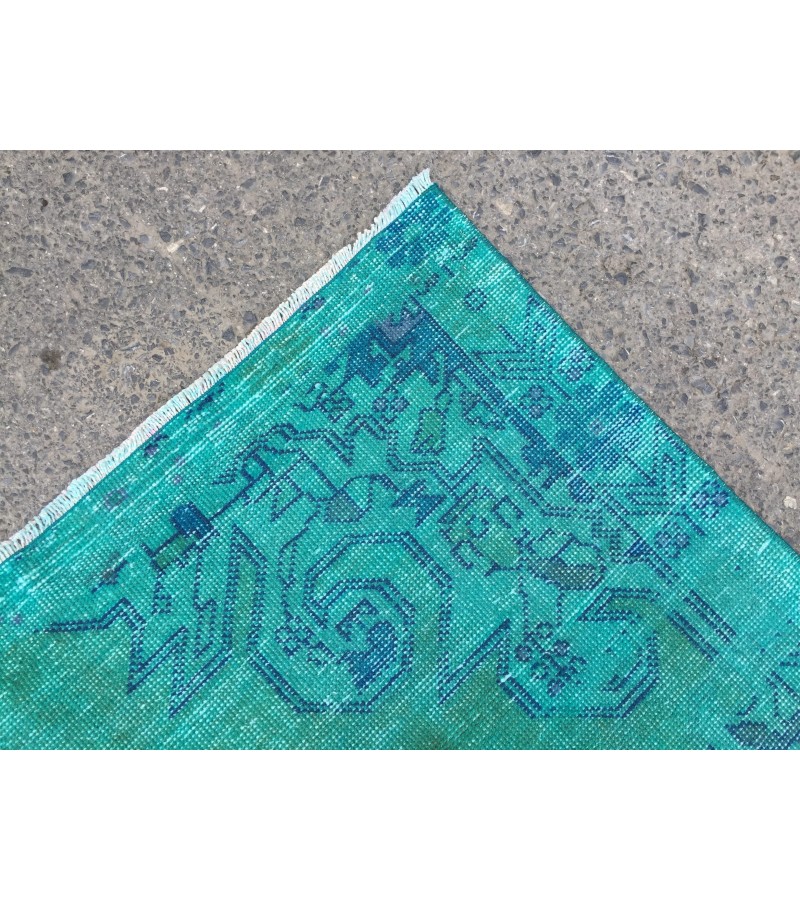 4x7 green blue kitchen rug, geometric rug, , retro rug, 4'2 X 7'3 woven rug