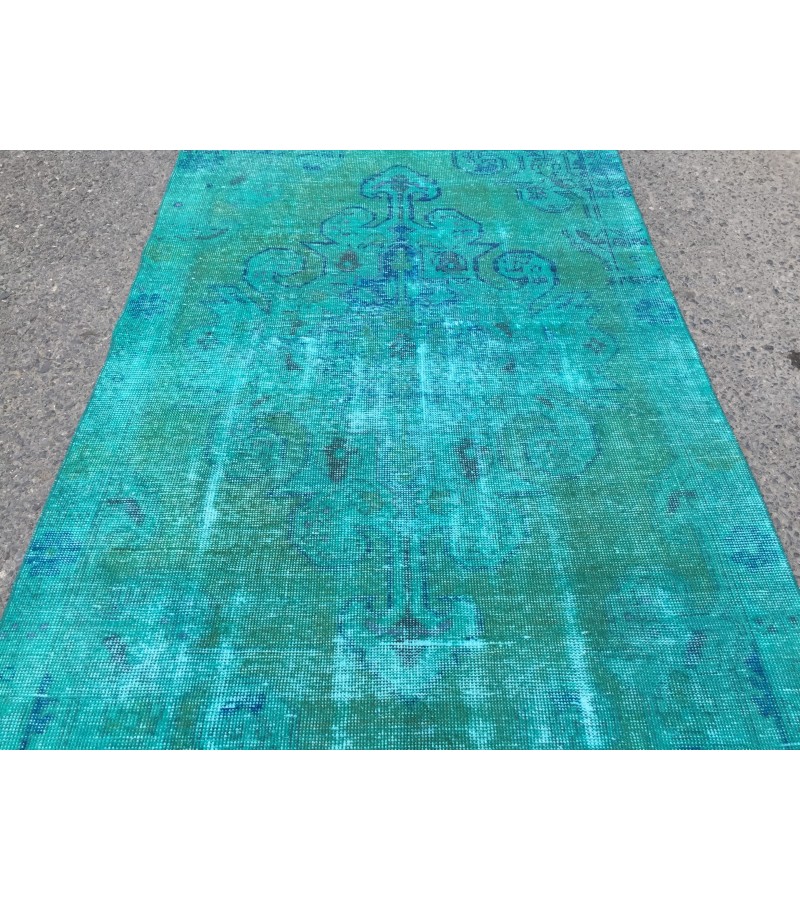 4x7 green blue kitchen rug, geometric rug, , retro rug, 4'2 X 7'3 woven rug