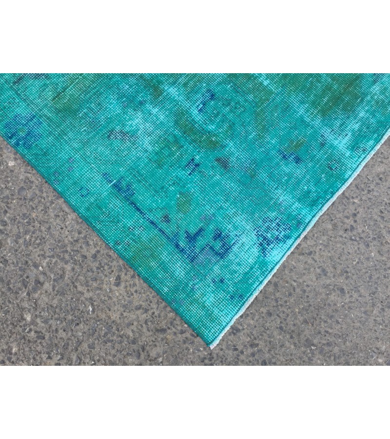 4x7 green blue kitchen rug, geometric rug, , retro rug, 4'2 X 7'3 woven rug