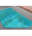 4x7 green blue kitchen rug, geometric rug, , retro rug, 4'2 X 7'3 woven rug