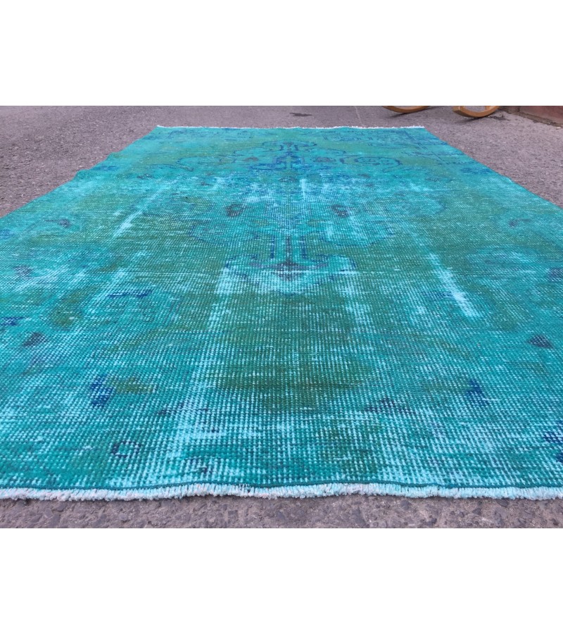 4x7 green blue kitchen rug, geometric rug, , retro rug, 4'2 X 7'3 woven rug