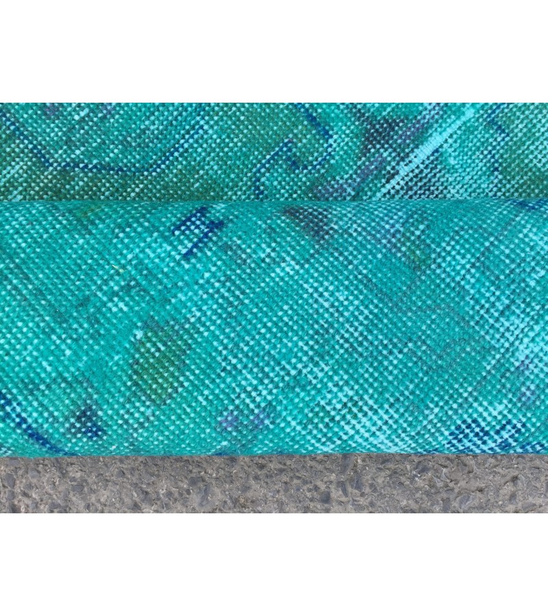 4x7 green blue kitchen rug, geometric rug, , retro rug, 4'2 X 7'3 woven rug