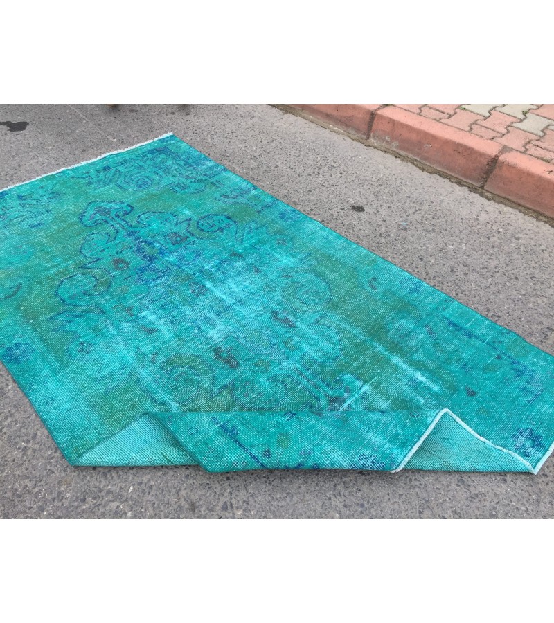4x7 green blue kitchen rug, geometric rug, , retro rug, 4'2 X 7'3 woven rug