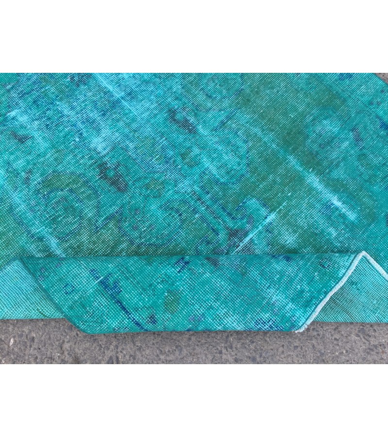 4x7 green blue kitchen rug, geometric rug, , retro rug, 4'2 X 7'3 woven rug