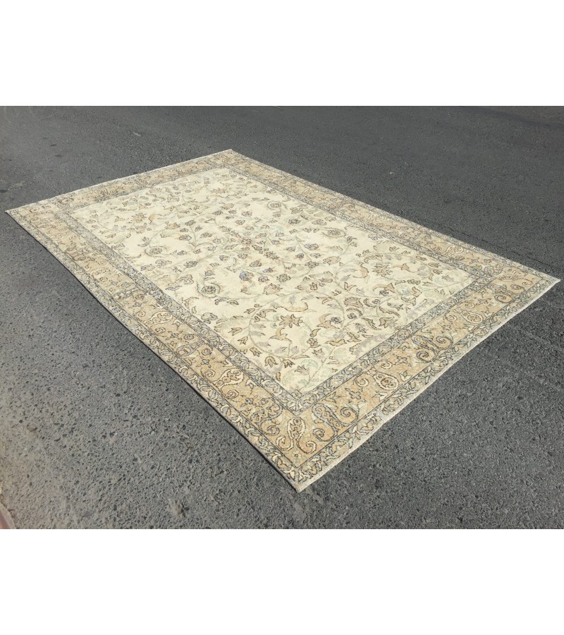 7x10 bed plan rug, Turkish handmade rug, 6'9 X 10'4 retro rug