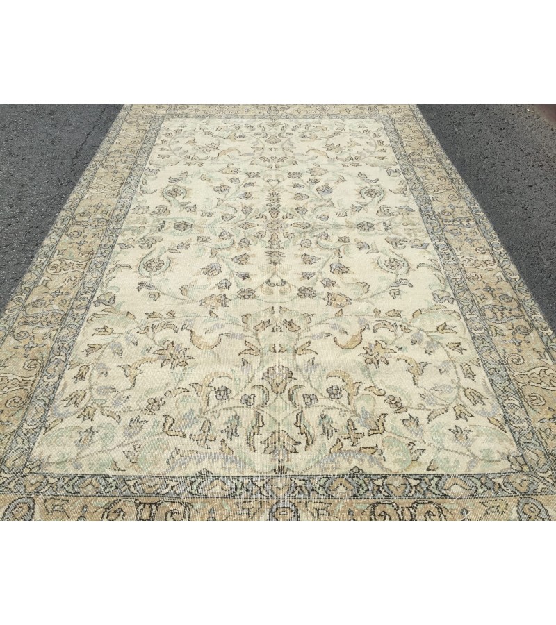7x10 bed plan rug, Turkish handmade rug, 6'9 X 10'4 retro rug