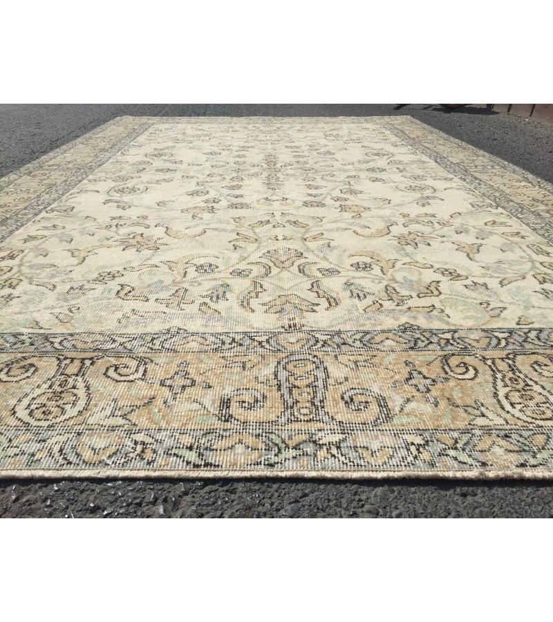 7x10 bed plan rug, Turkish handmade rug, 6'9 X 10'4 retro rug
