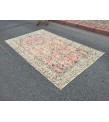 5x8 dining room rug, vintage Turkish rug, pastel red beige rug, 4'11 X 8' Handmade rug