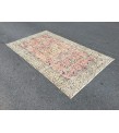 5x8 dining room rug, vintage Turkish rug, pastel red beige rug, 4'11 X 8' Handmade rug