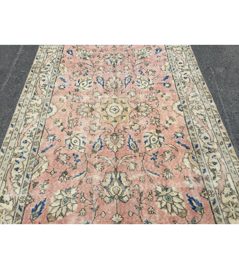 5x8 dining room rug, vintage Turkish rug, pastel red beige rug, 4'11 X 8' Handmade rug