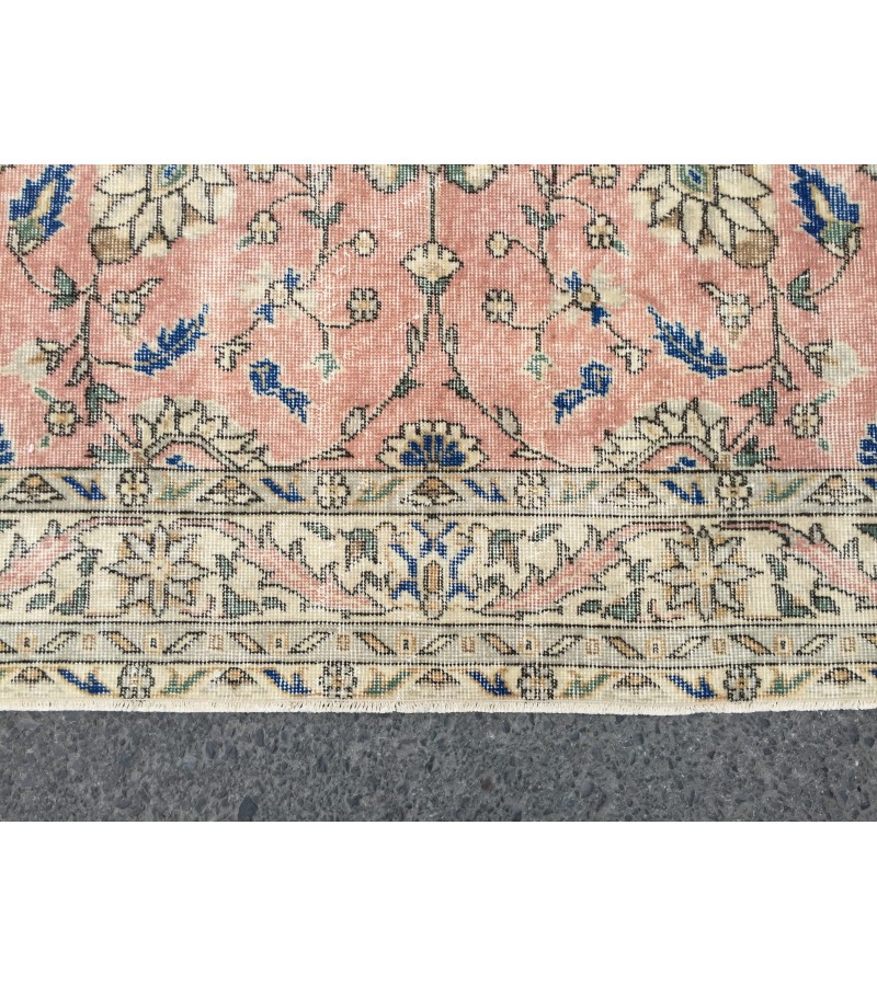 5x8 dining room rug, vintage Turkish rug, pastel red beige rug, 4'11 X 8' Handmade rug