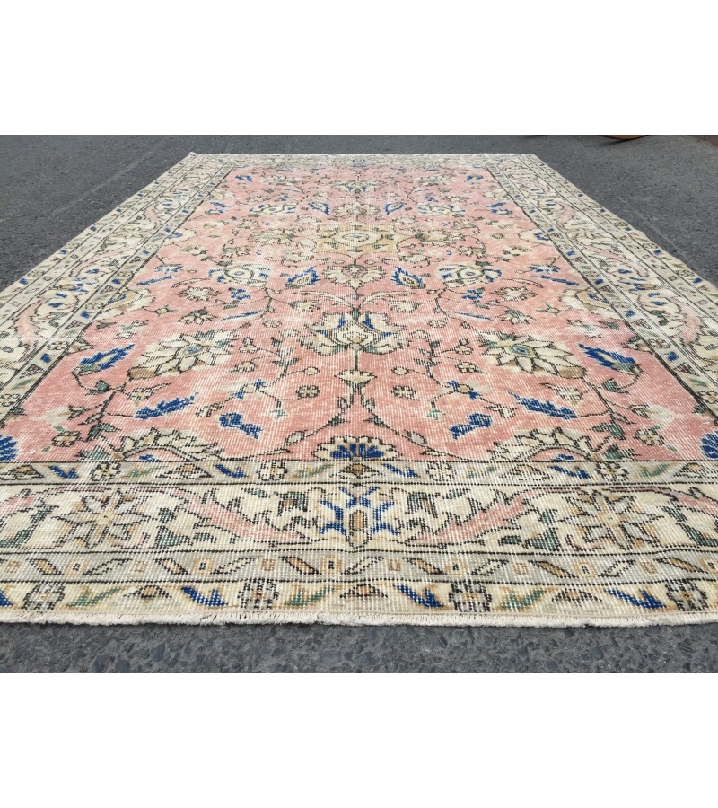 5x8 dining room rug, vintage Turkish rug, pastel red beige rug, 4'11 X 8' Handmade rug