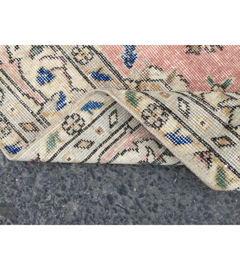 5x8 dining room rug, vintage Turkish rug, pastel red beige rug, 4'11 X 8' Handmade rug