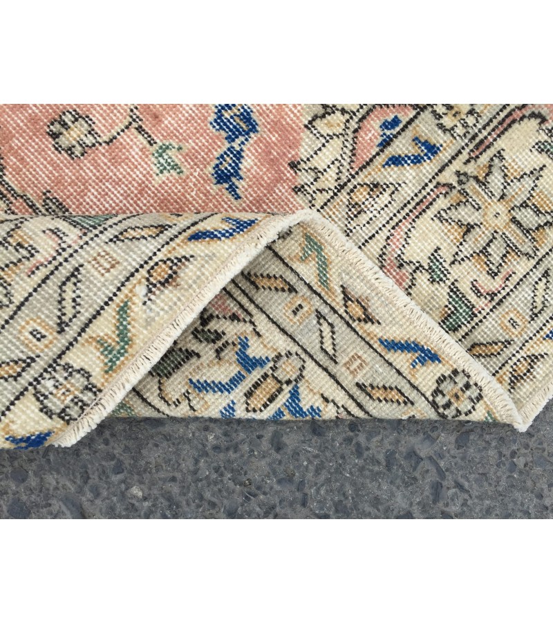 5x8 dining room rug, vintage Turkish rug, pastel red beige rug, 4'11 X 8' Handmade rug