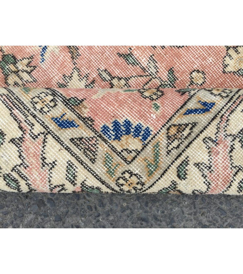 5x8 dining room rug, vintage Turkish rug, pastel red beige rug, 4'11 X 8' Handmade rug