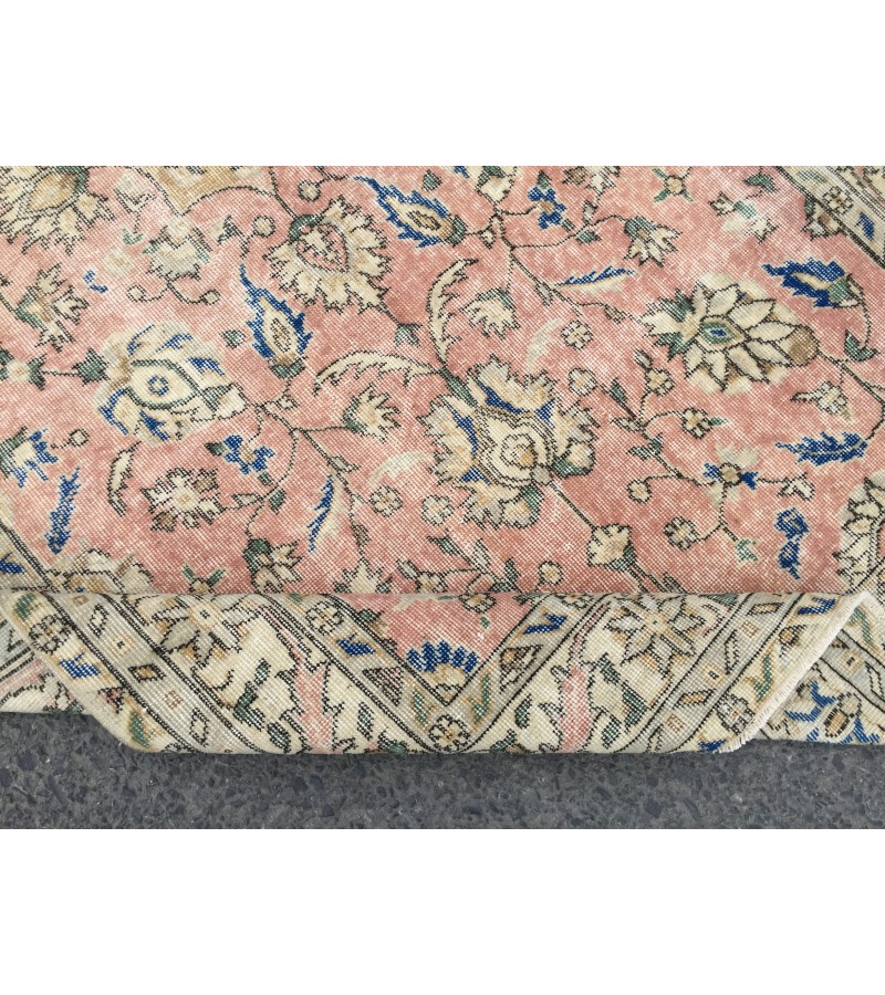 5x8 dining room rug, vintage Turkish rug, pastel red beige rug, 4'11 X 8' Handmade rug