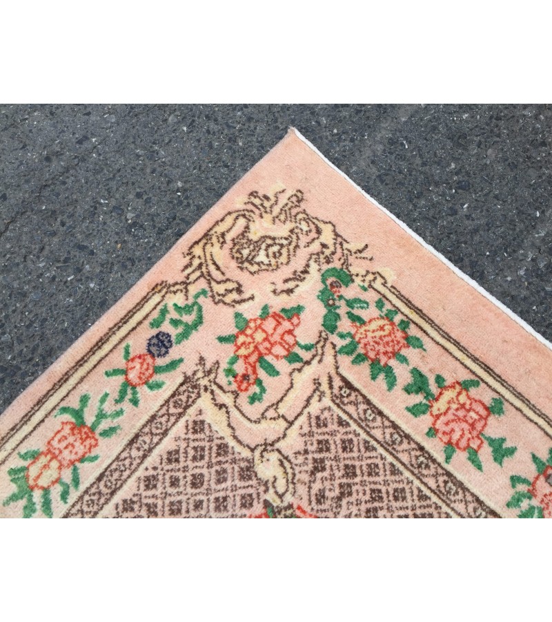 7x11 floral Handmade Area rug , Vintage Rug , 6'10 X 10'9 Farmhouse Retro rug ,beige green Nomadic rug