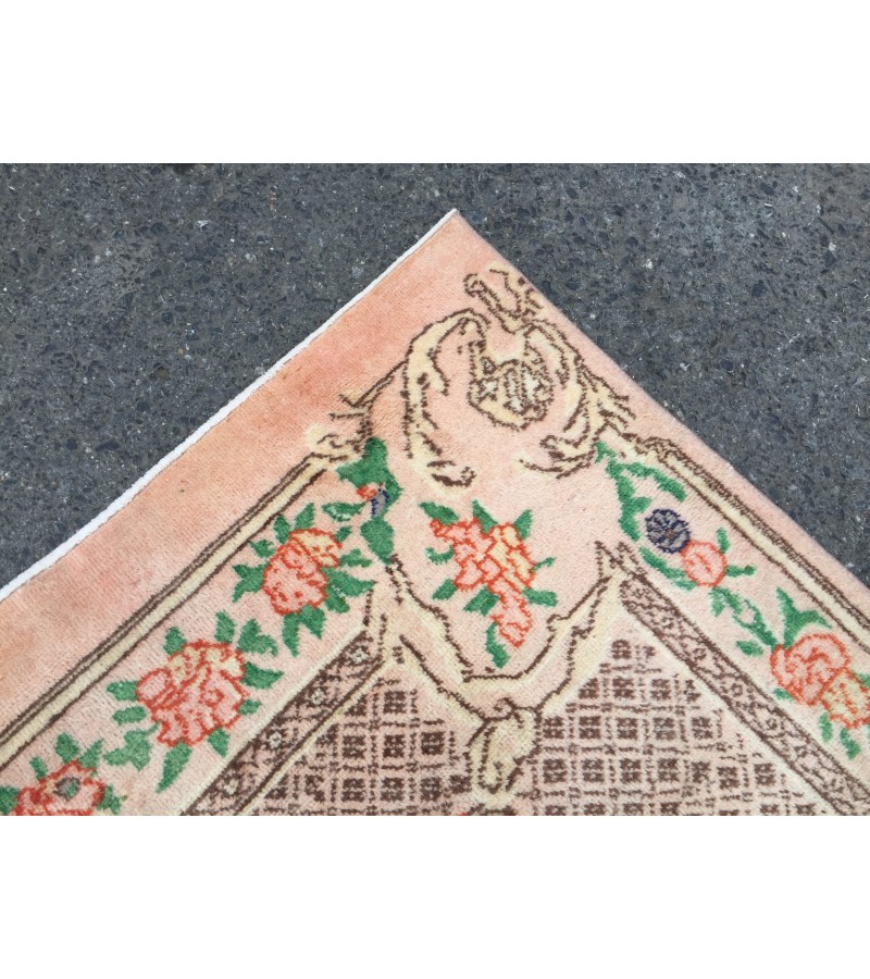 7x11 floral Handmade Area rug , Vintage Rug , 6'10 X 10'9 Farmhouse Retro rug ,beige green Nomadic rug