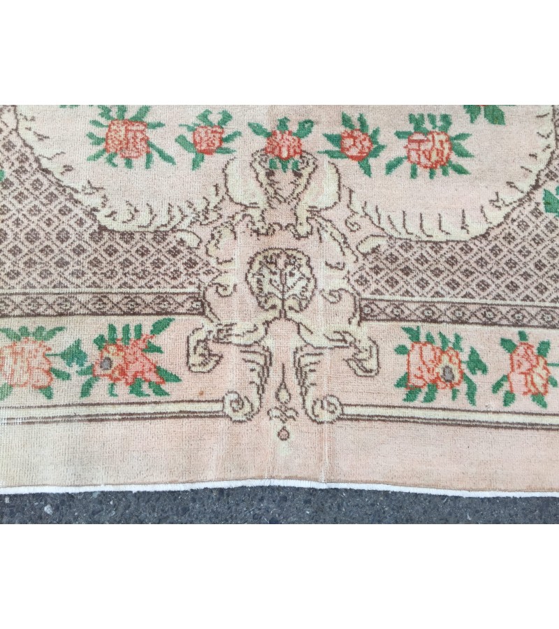 7x11 floral Handmade Area rug , Vintage Rug , 6'10 X 10'9 Farmhouse Retro rug ,beige green Nomadic rug