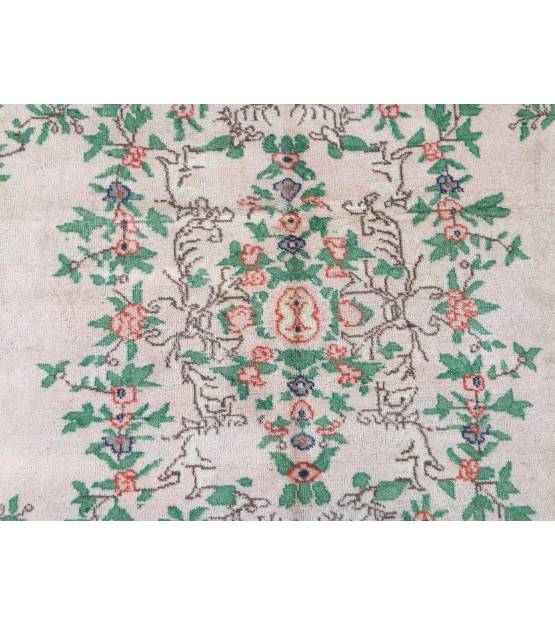 7x11 floral Handmade Area rug , Vintage Rug , 6'10 X 10'9 Farmhouse Retro rug ,beige green Nomadic rug