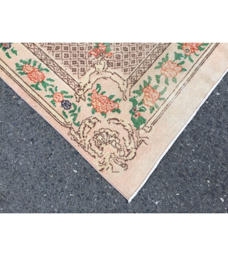 7x11 floral Handmade Area rug , Vintage Rug , 6'10 X 10'9 Farmhouse Retro rug ,beige green Nomadic rug