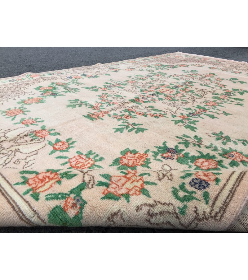 7x11 floral Handmade Area rug , Vintage Rug , 6'10 X 10'9 Farmhouse Retro rug ,beige green Nomadic rug
