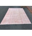 7x9 distressed handmade wool area rug, pink woven rug, 6'6 X 9'5 bedroom rug