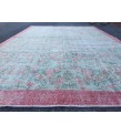 7x10 green floral rug, green red rug, 6'7 X 10'2 hand woven rug, dining room rug