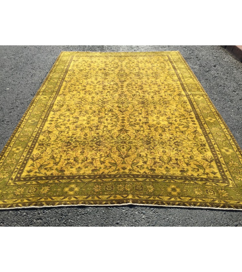 8x10 Wool Yellow Green Oushak Rug , 7x10 Handmade Area rug , 6'11 x 10'1 Turkish Rug