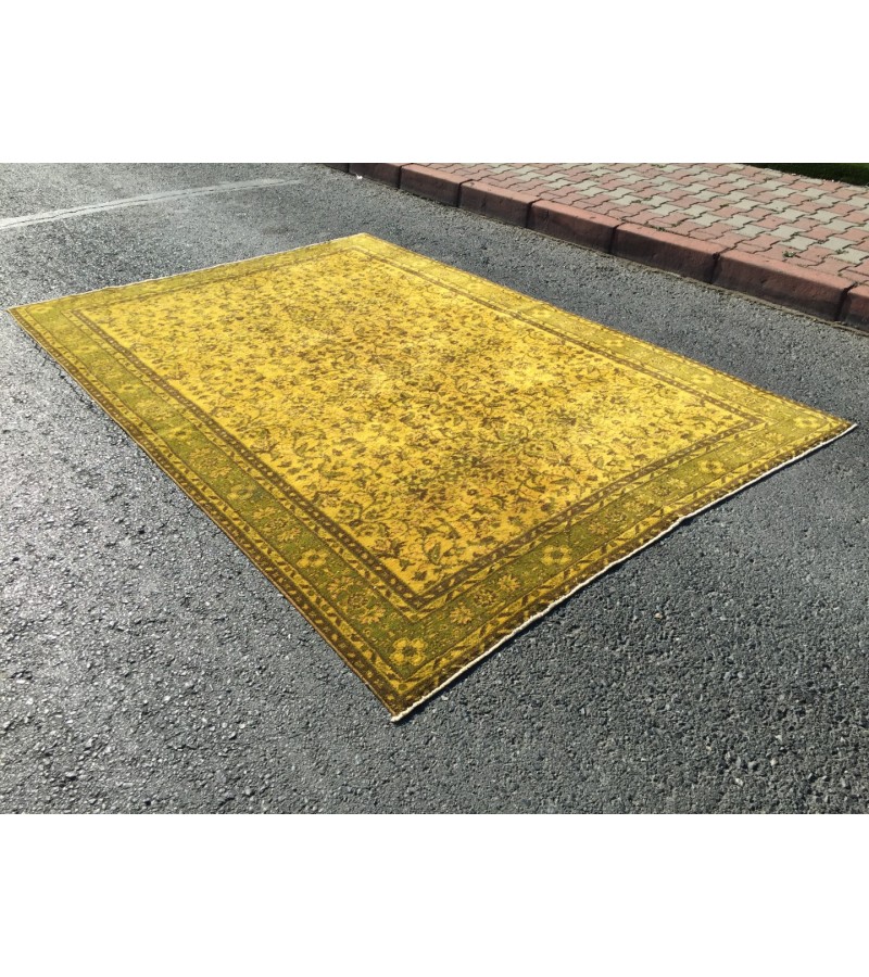 8x10 Wool Yellow Green Oushak Rug , 7x10 Handmade Area rug , 6'11 x 10'1 Turkish Rug