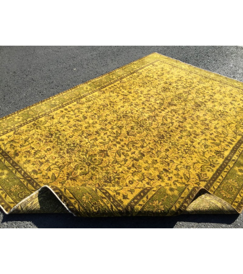 8x10 Wool Yellow Green Oushak Rug , 7x10 Handmade Area rug , 6'11 x 10'1 Turkish Rug
