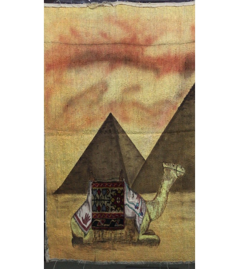 Great Pyramids of Giza, in the foreground a traditionally decorated camel