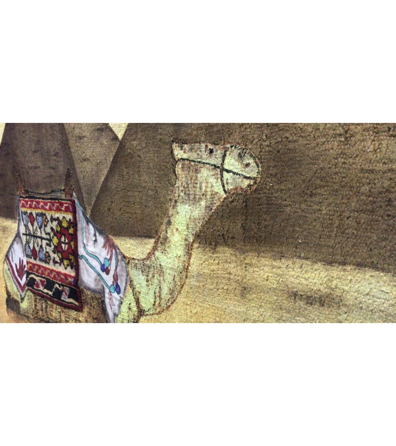 Great Pyramids of Giza, in the foreground a traditionally decorated camel