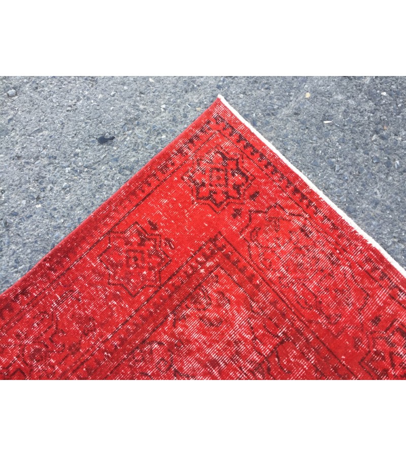 Red Turkish rug , 7x11 overdyed red area rug 7'2 X 10'6 , Living room rug, Bedroom rug , kitchen rug