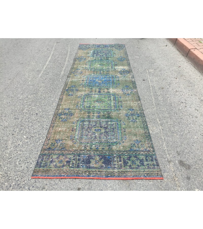 3x11 rustic corridor rug, geometric runner , 3'5 X 10'11 faded kitchen runner