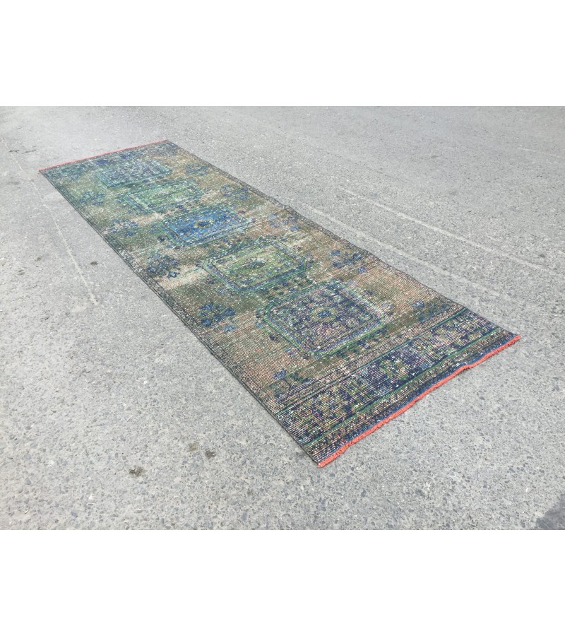 3x11 rustic corridor rug, geometric runner , 3'5 X 10'11 faded kitchen runner