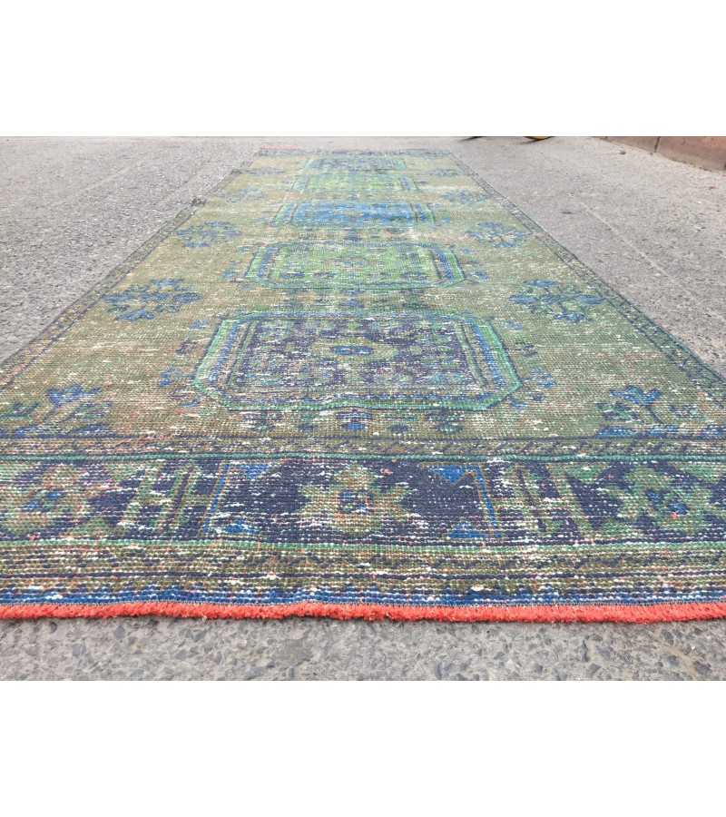 3x11 rustic corridor rug, geometric runner , 3'5 X 10'11 faded kitchen runner