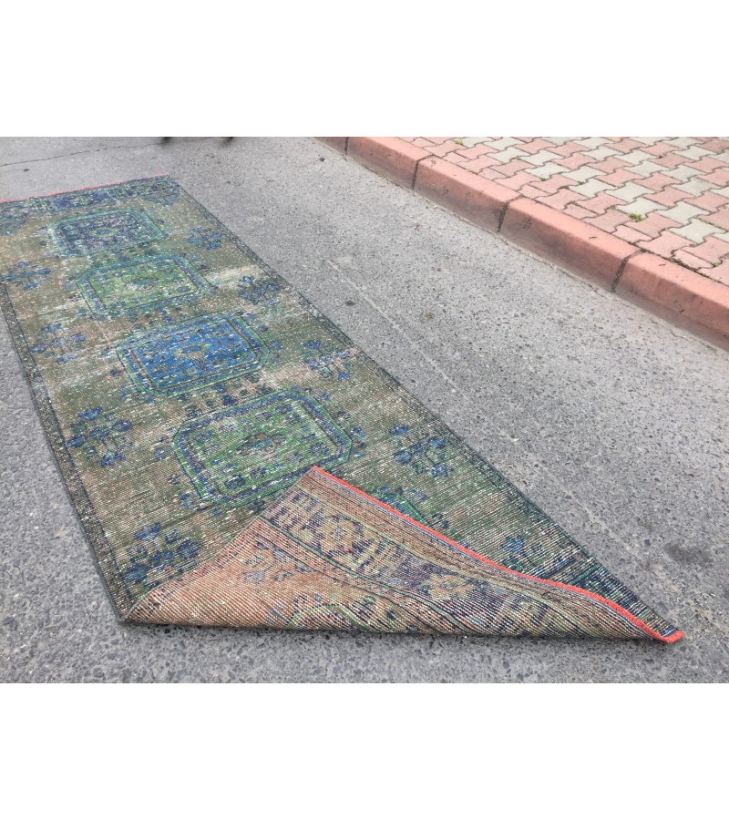 3x11 rustic corridor rug, geometric runner , 3'5 X 10'11 faded kitchen runner