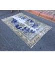 4x6 distressed Turkish rug , bedroom rug, 4' X 6'2 Blue Beige Handmade vintage rug