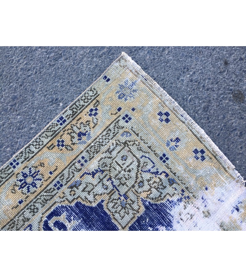 4x6 distressed Turkish rug , bedroom rug, 4' X 6'2 Blue Beige Handmade vintage rug