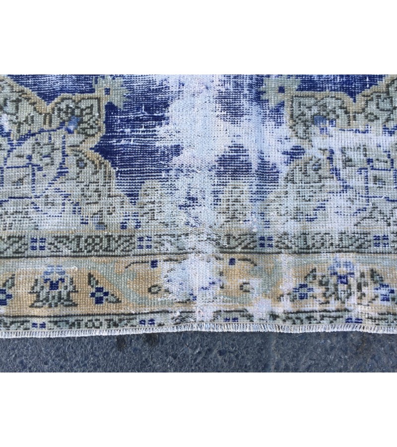 4x6 distressed Turkish rug , bedroom rug, 4' X 6'2 Blue Beige Handmade vintage rug