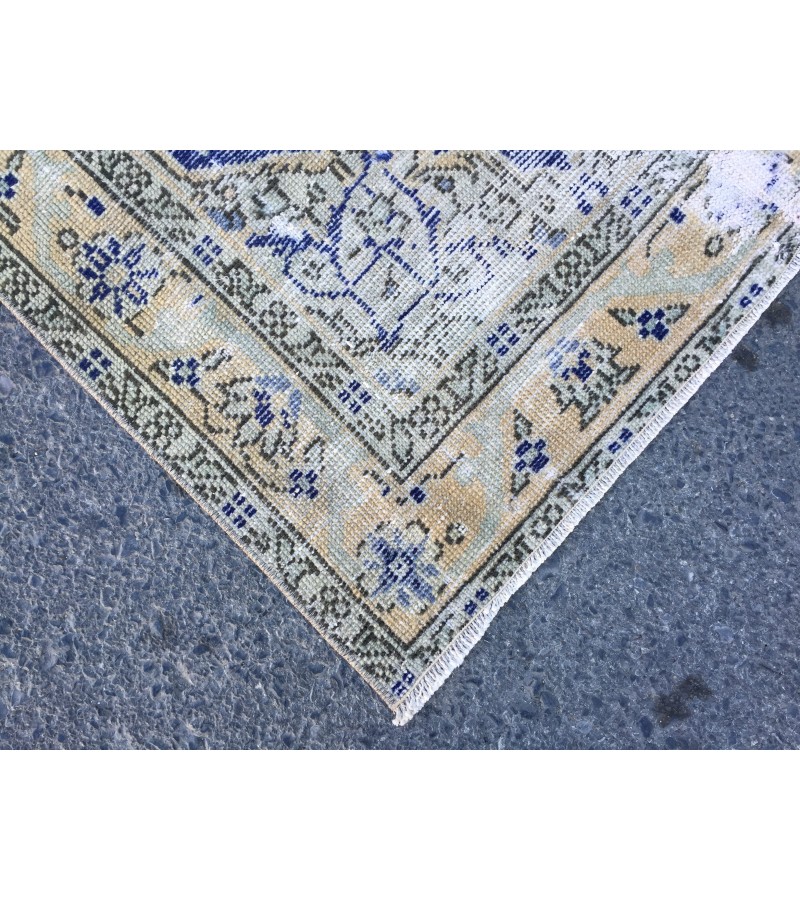 4x6 distressed Turkish rug , bedroom rug, 4' X 6'2 Blue Beige Handmade vintage rug