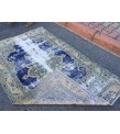 4x6 distressed Turkish rug , bedroom rug, 4' X 6'2 Blue Beige Handmade vintage rug
