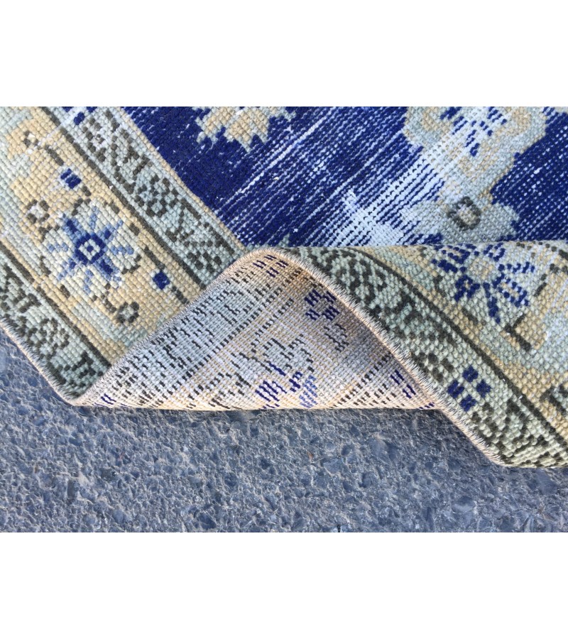 4x6 distressed Turkish rug , bedroom rug, 4' X 6'2 Blue Beige Handmade vintage rug