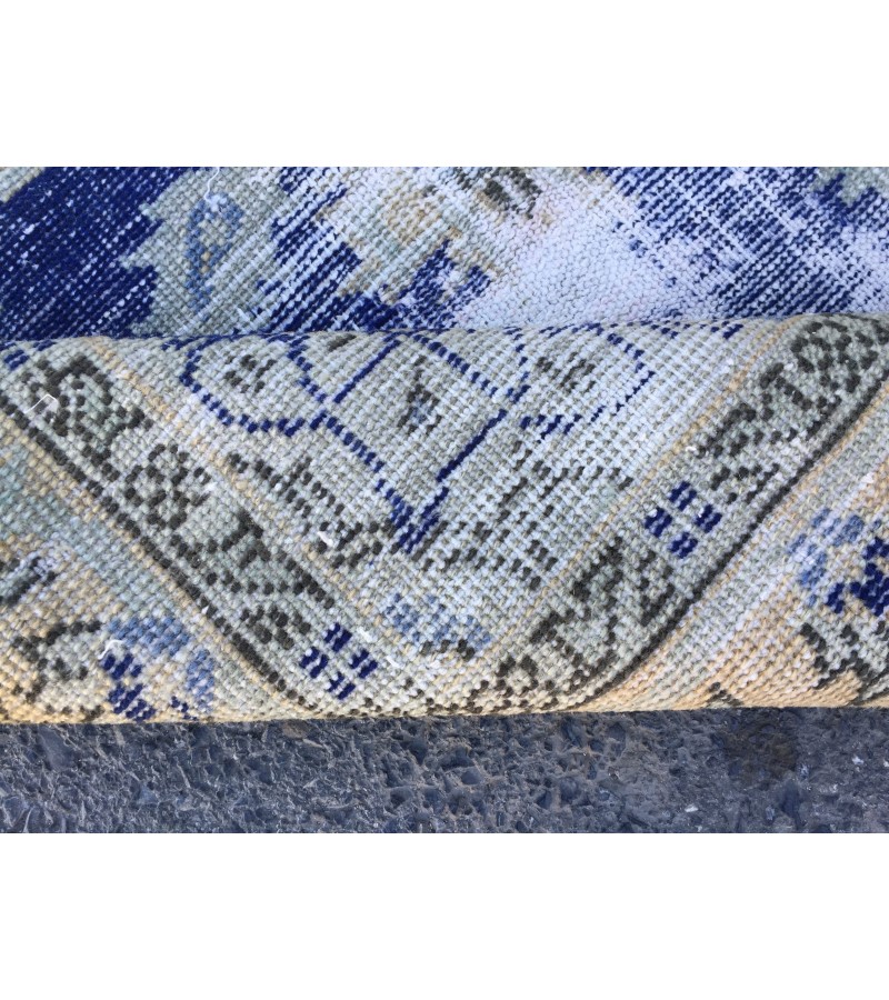 4x6 distressed Turkish rug , bedroom rug, 4' X 6'2 Blue Beige Handmade vintage rug