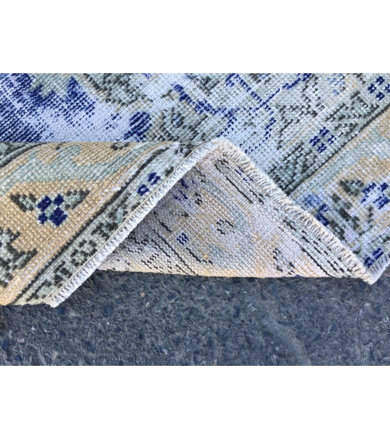 4x6 distressed Turkish rug , bedroom rug, 4' X 6'2 Blue Beige Handmade vintage rug