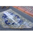 4x6 distressed Turkish rug , bedroom rug, 4' X 6'2 Blue Beige Handmade vintage rug