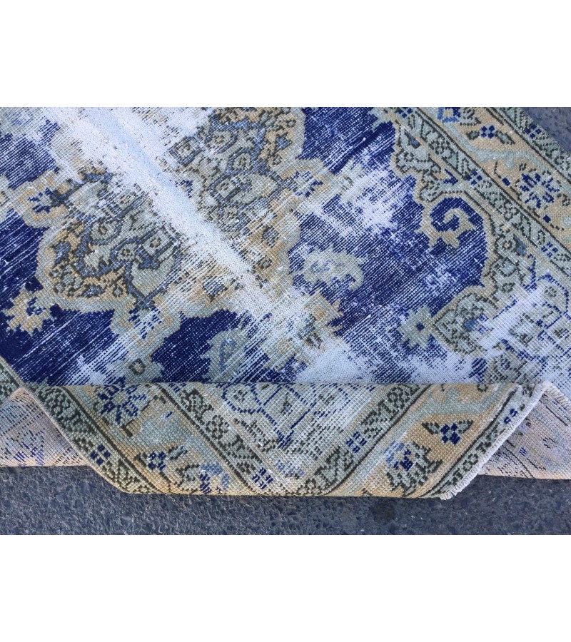 4x6 distressed Turkish rug , bedroom rug, 4' X 6'2 Blue Beige Handmade vintage rug