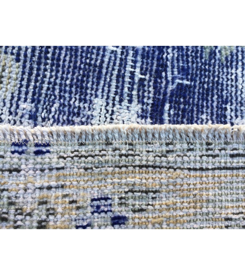 4x6 distressed Turkish rug , bedroom rug, 4' X 6'2 Blue Beige Handmade vintage rug