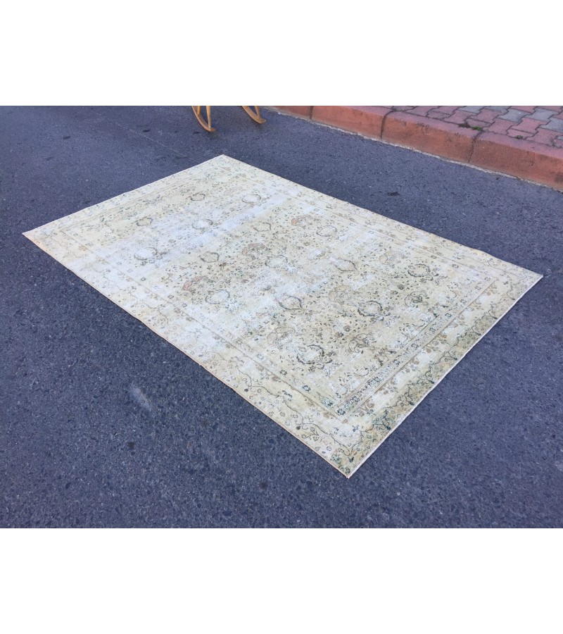 5x8 beige kitchen rug, bed plan rug, Turkish handmade rug, 4'8 X 7'5 retro rug